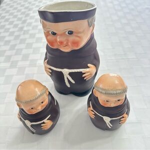 Vintage West Germany Goebel Friar Tuck pitcher and Sugar container set of 3
